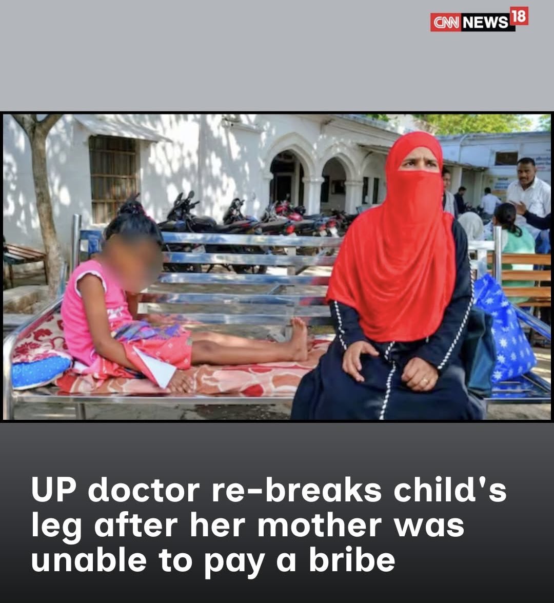 mrjethwani1's tweet photo. The doctor’s name is Dr. P.K. Chaturvedi. He originally demanded ₹25,000 for the surgery. Although the mother had secured orders from the Chief Medical Officer (CMO) for free treatment due to extreme poverty… Still the hospital staff forced her to pay ₹8000. Even though The 14-year-old victim, who is reportedly mentally unwell and speech-impaired during a follow-up check-up, the doctor forcibly bent and fractured the already-joined bone again.