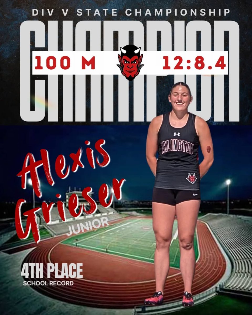 RedDevilAthl's tweet photo. ๐ Congratulations to Alexis Grieser for placing 4th in the 100m with a time of 12:8.4, a new school record! Well done, Lexy!
#WeAreRedDevils #RedDevilNation #RedPride @Courier_Sports @WOSNScores https://t.co/9U5uNj3Anq