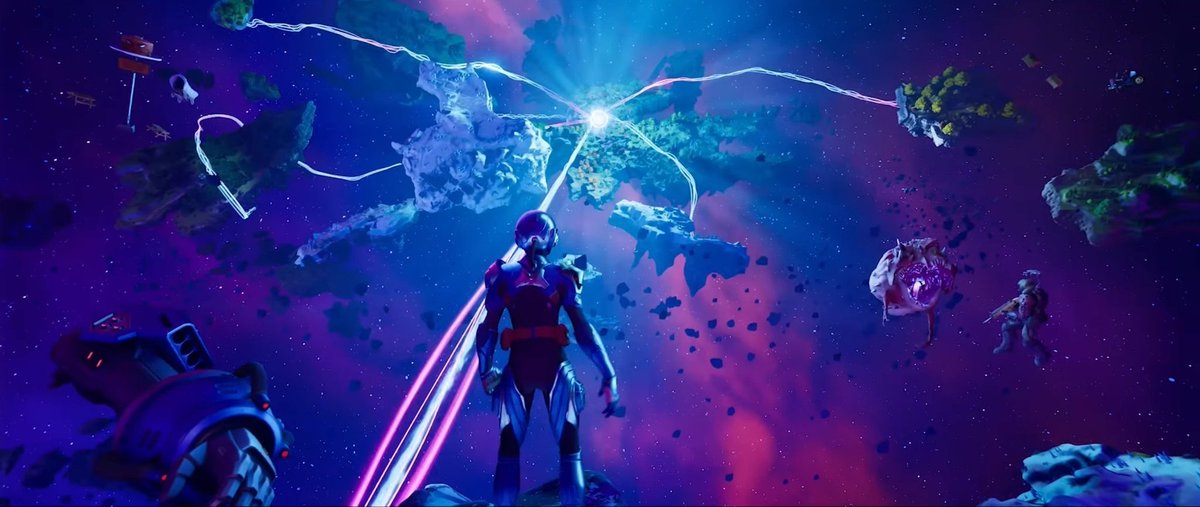 theragingreaper's tweet photo. Either THE PARADIGM or SINGULARITY made an appearance in SHATTERED 🦋‼️

During the event, a sentience CONNECTED to the Zero Point purposely DISSOLVED the Infinity Blade in order to give it to US later, and cut down the Dark Voyager. At the same time, a voice spoke to us: "Find me". 👀

Given Paradigm last initiated ZERO FUSION, I think it's entirely possible she's somehow OUT THERE somewhere, trapped inside the Zero Point or forever connected to it. Or, it's Singularity, since she was teased to be on her way by AMIE. 🤖
#Fortnite