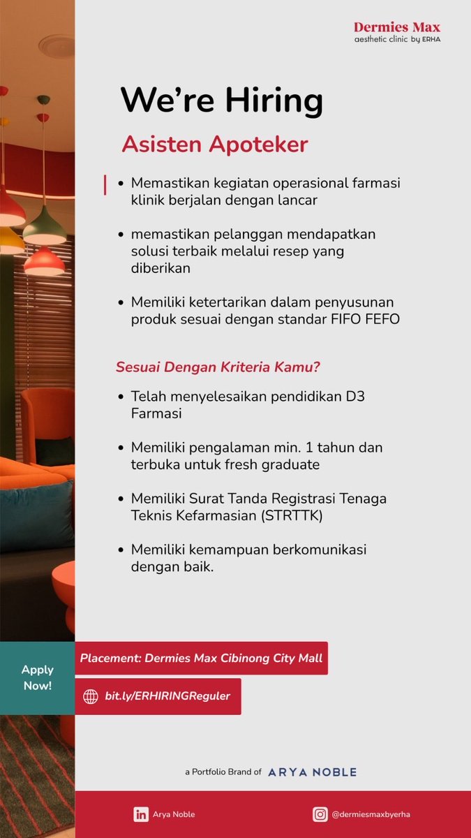 andnaap's tweet photo. We’re Hiring – Asisten Apoteker

D3 Farmasi merapat https://t.co/p242JXqhhn