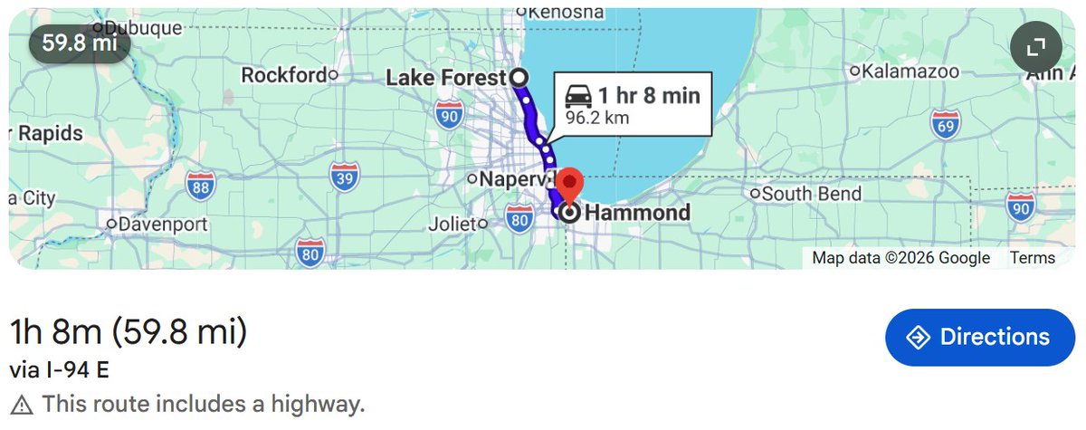 jaycoyden's tweet photo. @ChiBearsMuse This is on a good day. On game day, more like 2.5 hours each way, and that's if the weather is not terrible. Plus, the tolls on the Skyway will certainly increase. They ain't going to any damn Hammond. 😄😅😂 https://t.co/oXxL6cOPS0