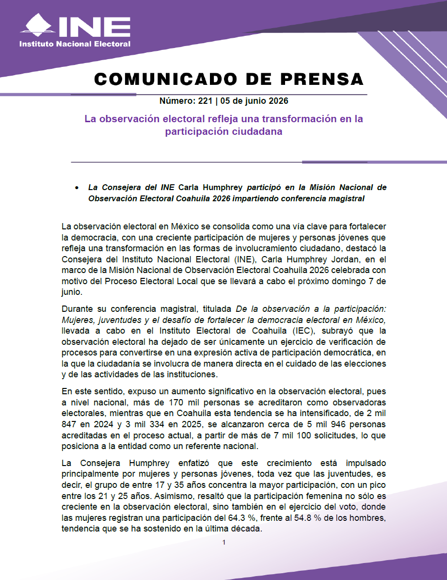 INEMexico's tweet photo. #BoletínINE 📄 | La observación electoral refleja una transformación en la participación ciudadana. 

🔗 Más información en el siguiente enlace 👇

https://t.co/HujsvUy0vv https://t.co/ZHi9jgDk2i