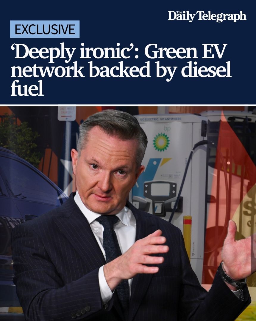 dailytelegraph's tweet photo. A senior bureaucrat has admitted Chris Bowen’s $40 million EV charging network relies on diesel generators for backup power because “sometimes the sun doesn’t shine”. ▶️ https://t.co/bWfD8JeT21

Get the news first with The Daily Telegraph app: https://t.co/nwh13xF0HY https://t.co/0T8vvvk9bS