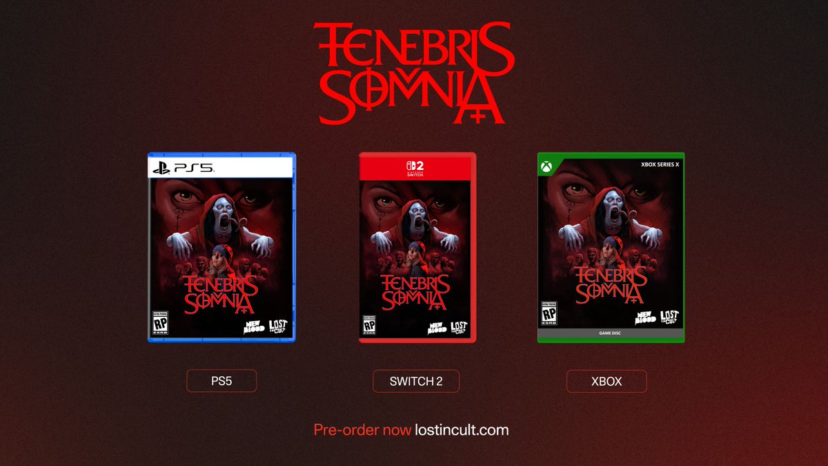 Toadsanime's tweet photo. Announcing... 🥁

TENEBRIS SOMNIA - physical release for Switch 2, PS5, and Xbox! 🩸

Exclusive extras with our Retail+ version - or grab a limited prestigious EDITIONS version! 

Content on cart/disc 😘

Orders in 48hrs have dev-signed poster

Pre-order:: https://t.co/QRnf8WNAx1 https://t.co/mnW6z158Yh