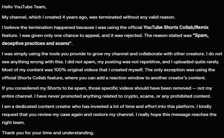 navashyy's tweet photo. My channel was terminated without a real reason,
Please read.
@TeamYouTube https://t.co/X1fTFwcjdf