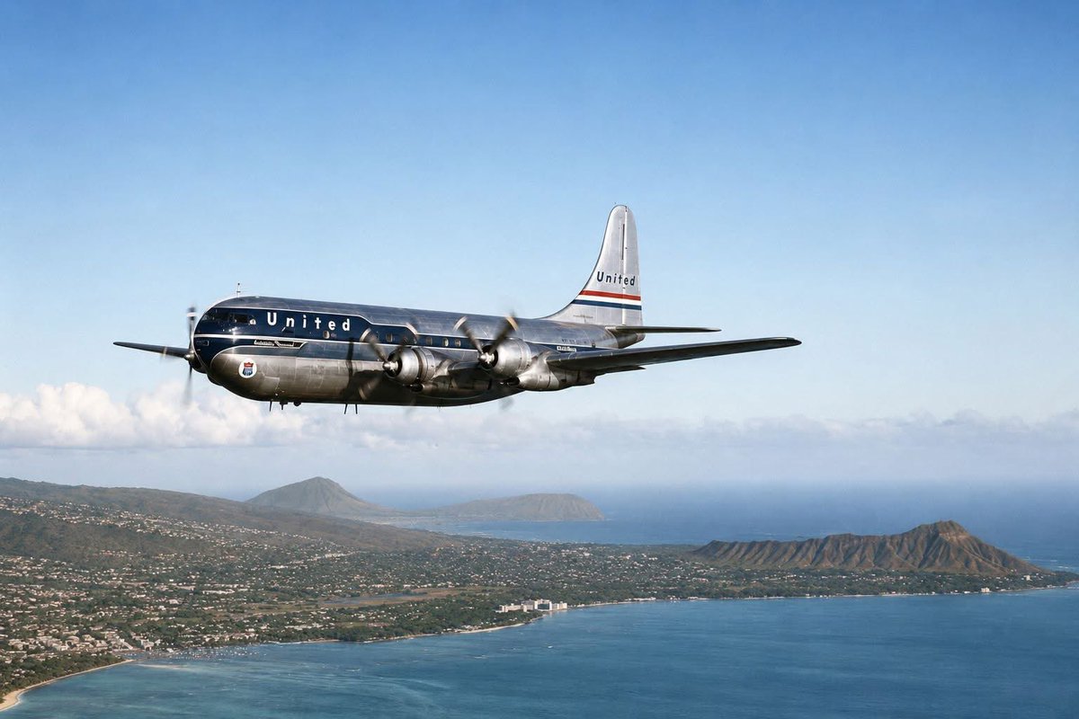 GeraldFarinas's tweet photo. Boeing 377 Stratocrusier over my birthplace and hometown #Honolulu https://t.co/RgKgL13TL3