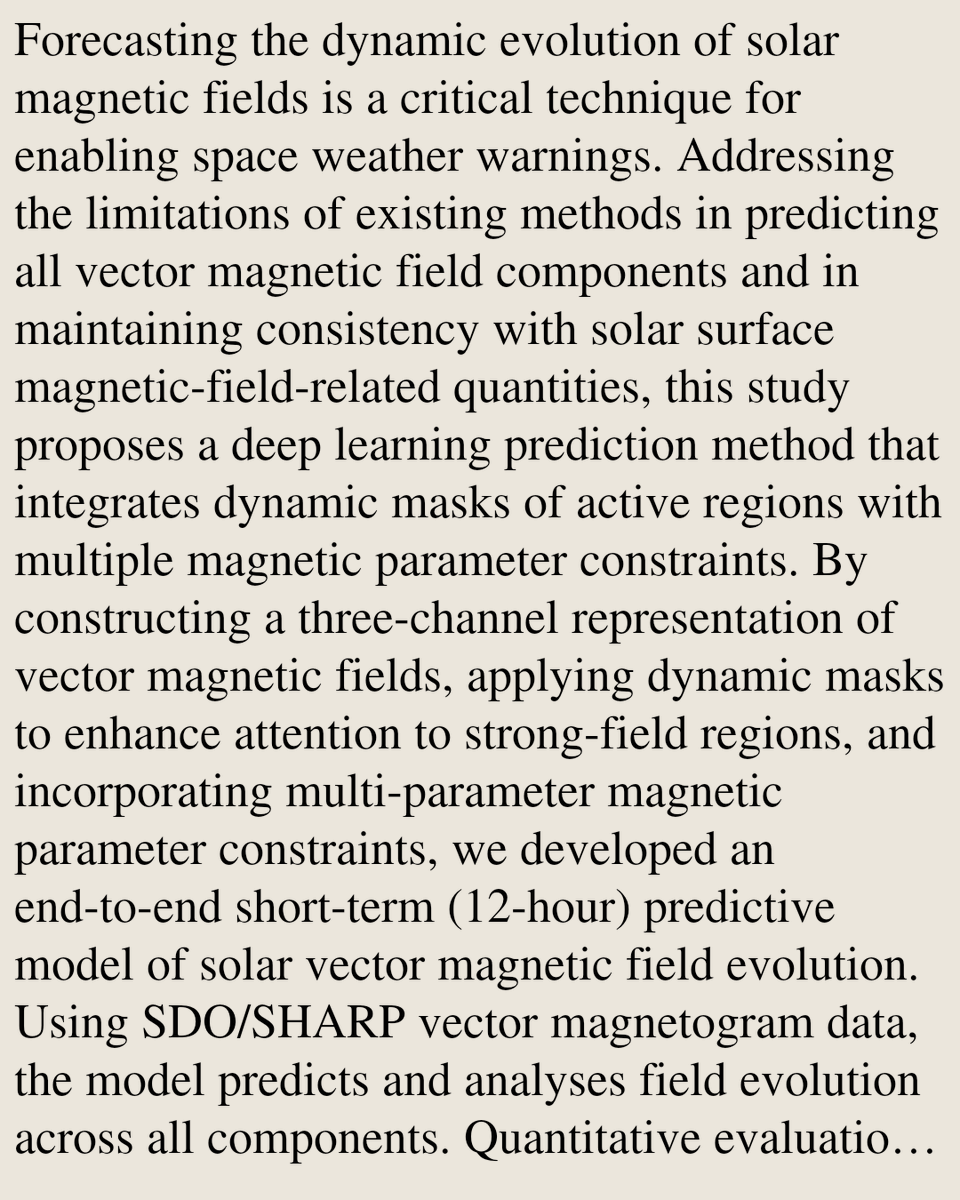 VTWV's tweet photo. Deep Learning with Magnetic Parameter Constraints for Short-Term Prediction of Solar Active Region Vector Magnetic Fields

Yuqing Zhou, Hui Liu, Zhenyu Jin, Yuyang Li, Sizhong Zou, Jiaben Lin, Mingfu Shao, Zhuoheng Huang
https://t.co/Vg1cwOuNNN [𝚊𝚜𝚝𝚛𝚘-𝚙𝚑.𝚂𝚁] https://t.co/6rxklNZG8C