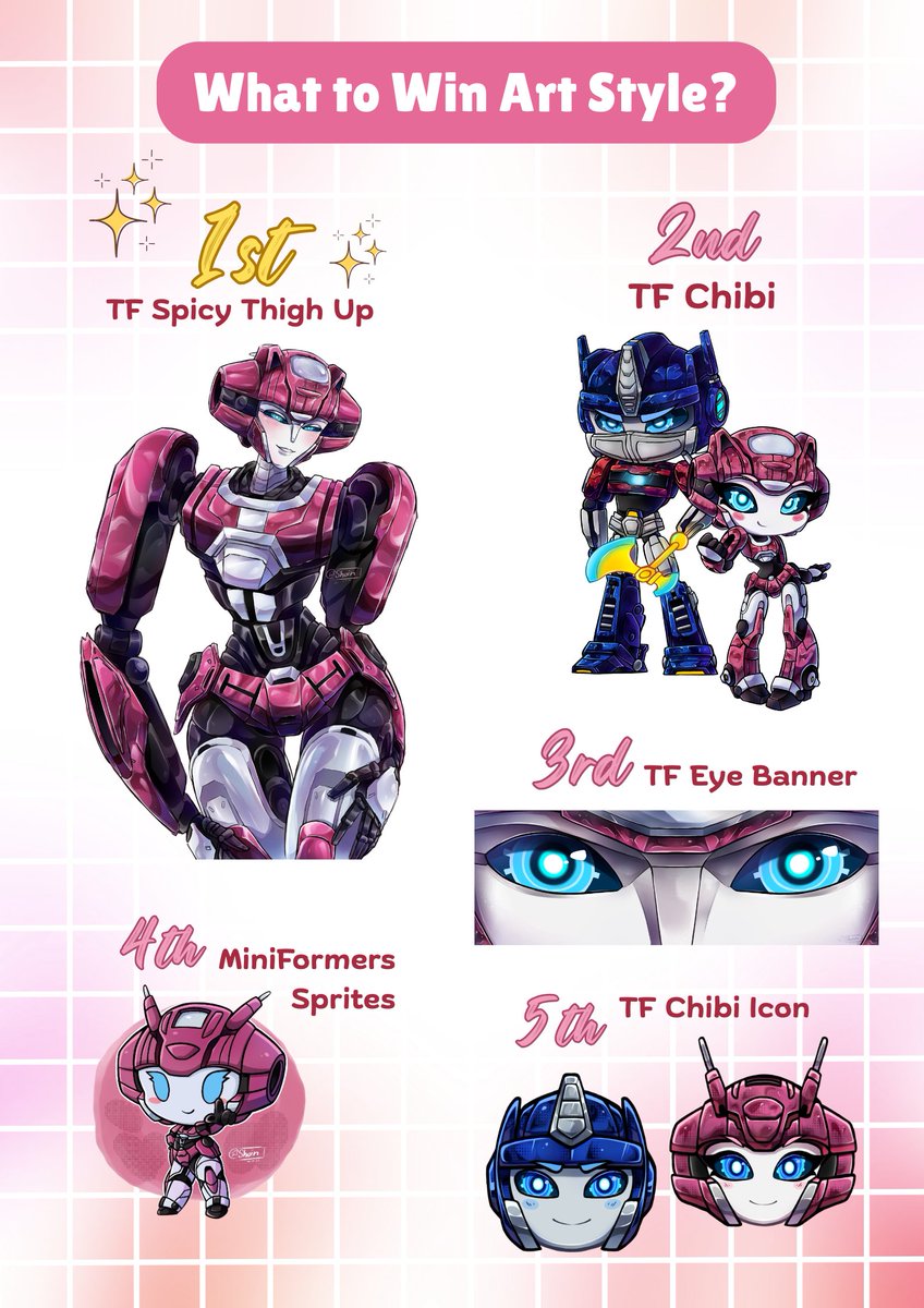 Shoin_dim's tweet photo. Art raffle!!!💗

🩷1.3k followers🩷 

Will receive:
1st - TF Spicy
2nd - TF Chibi
3rd -  TF Eyebanner
4th - MiniFormers Sprites
5th - TF chibi icon

How to join: 
- Like and follow
- Retweet (optional)
- Comment - OC &amp; TF characters

Start: June 6-12

#transformersart #artraffle https://t.co/TOmMHlUuR4