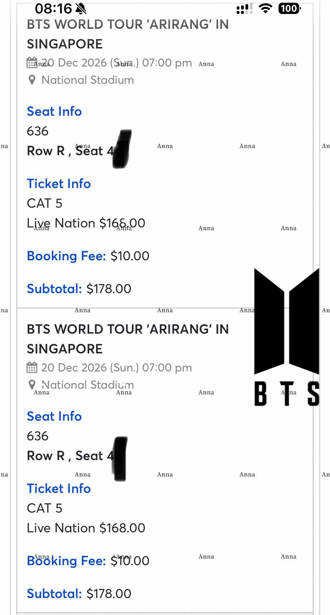 anna_cxj's tweet photo. WTS/LFB BTS World Tour Arirang In Singapore

Date:20/12/2026
CAT 5 Section 636 X2
Side by side

RFS:secure better tix
Letting go with original price
Have email proof，interested can dm

#BTS_ARİRANG #bts_arirang_worldtour_cdmx #btsarirangworldtourinsingapore #bts_worldtour_cdmxd2 https://t.co/ApVGQbmxEd