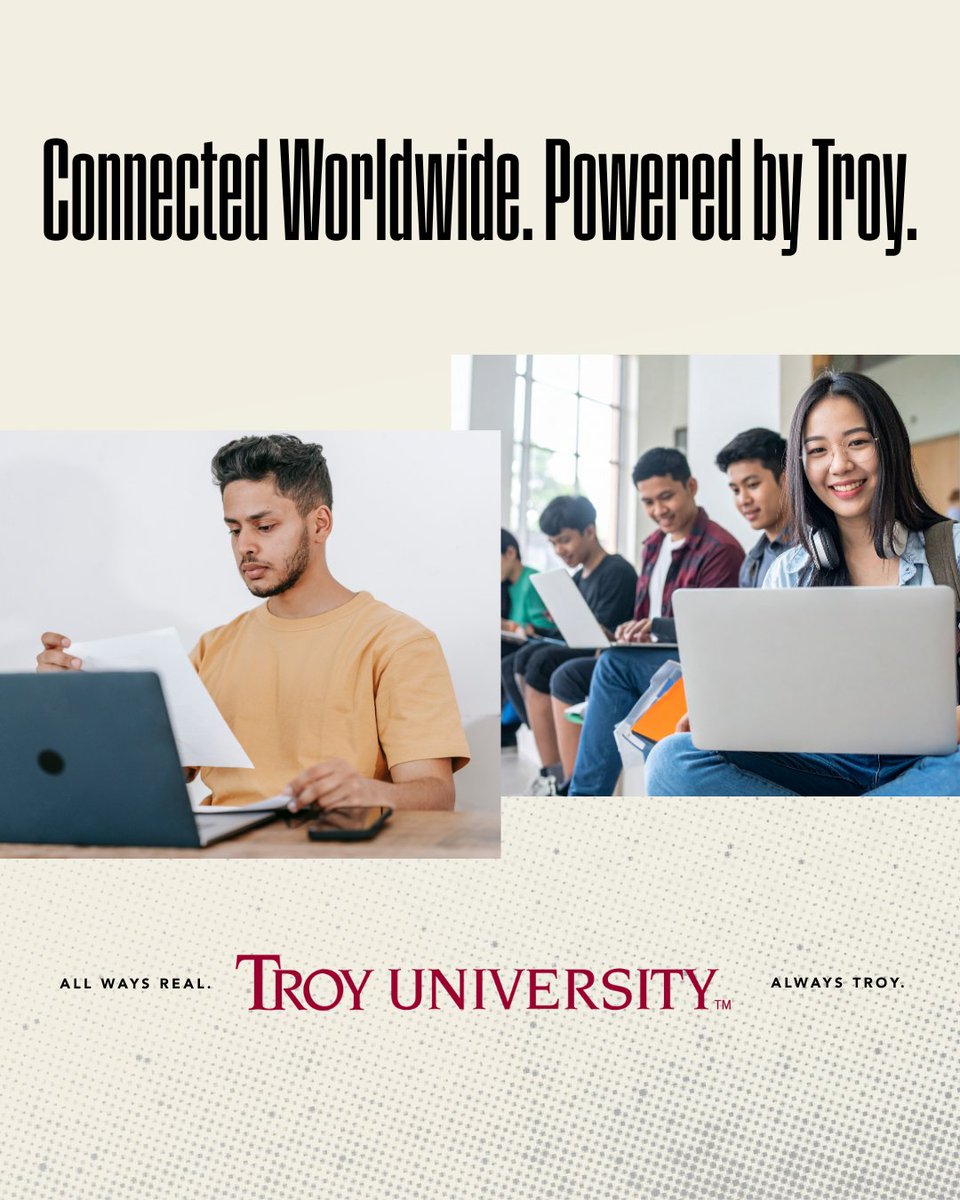 go2troyuni's tweet photo. Why do students from around the world choose Troy University?

✔ Affordable tuition
✔ Small class sizes
✔ Personalized faculty support
✔ Diverse international community
✔ Career-focused learning

Troy provides dedicated support every step of the way. https://t.co/NF2wS6apvn https://t.co/JHg9JHl51w