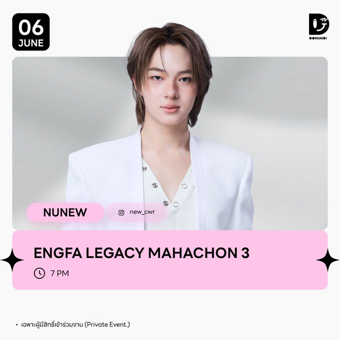 ZeeNunew_BR's tweet photo. #ZNNschedule
🗓 : 06/06/2026
NuNew | ENGFA LEGACY MAHACHON 3
⏰ : 09 AM (horário de Brasília 🇧🇷)
📢 : Apenas para aqueles com direito de participar do evento.
#️⃣: #EngfaLegacyMahachon3
#EngfaMahachon3 #NuNew
@CwrNew
#ซนซน ♡ #NanaNu https://t.co/jlEV6ekkes