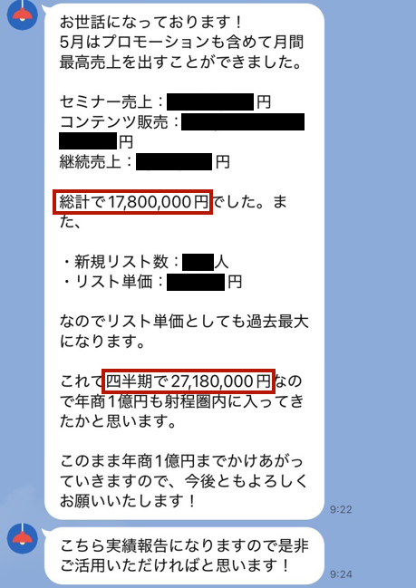 CEOsamohan's tweet photo. 昨日公開したウェビナーで紹介したクライアントさんの成果

スクショ一枚で綺麗な報告になるようわざわざLINEくれたんだが、あまりにも情報開示しすぎてたので、こっちでだいぶ伏せました笑 https://t.co/lkdMqdcri9