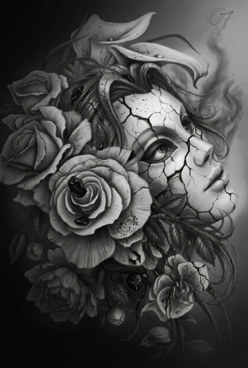 obsidiaseven's tweet photo. 🇬🇧 Final digital version.
Fragments, flowers, and rebirth.
Scars don't tell the end of a story—they tell everything that survived to write it.
#Obsidia7
#DigitalArt #DarkArt
#Illustration #BlackAndGrey https://t.co/3Hip19JFL7
