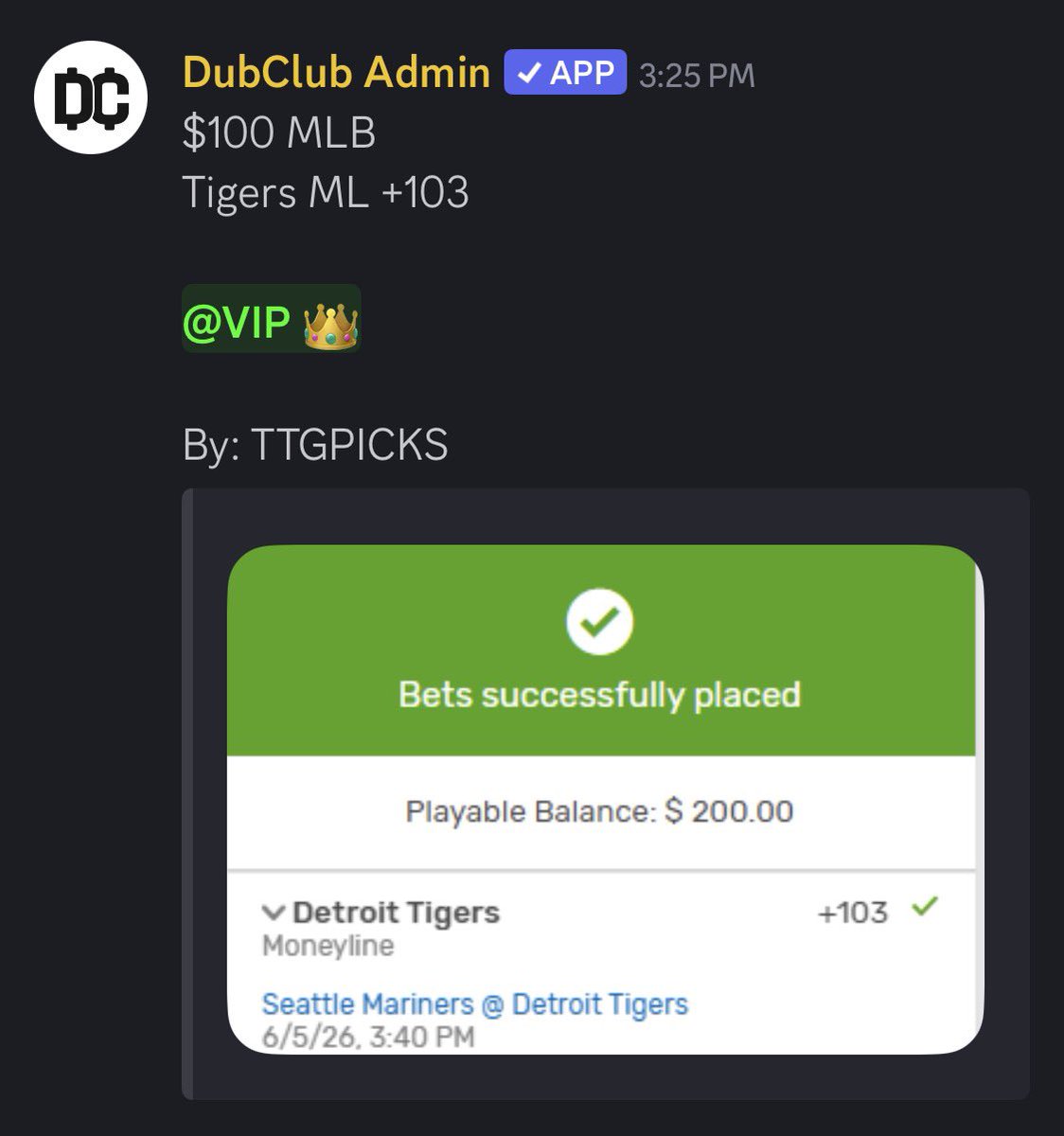 TTGPICKS's tweet photo. Detroit Tigers ML ✅

vs Seattle Mariners https://t.co/kJjPoQ9BEF