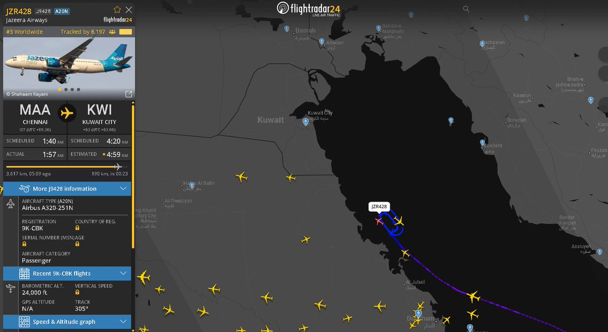 nvintel's tweet photo. Several flights inbound to Kuwait city appear to be circling or holding, according to Flightradar24 data. https://t.co/GJaeN5GyyD
