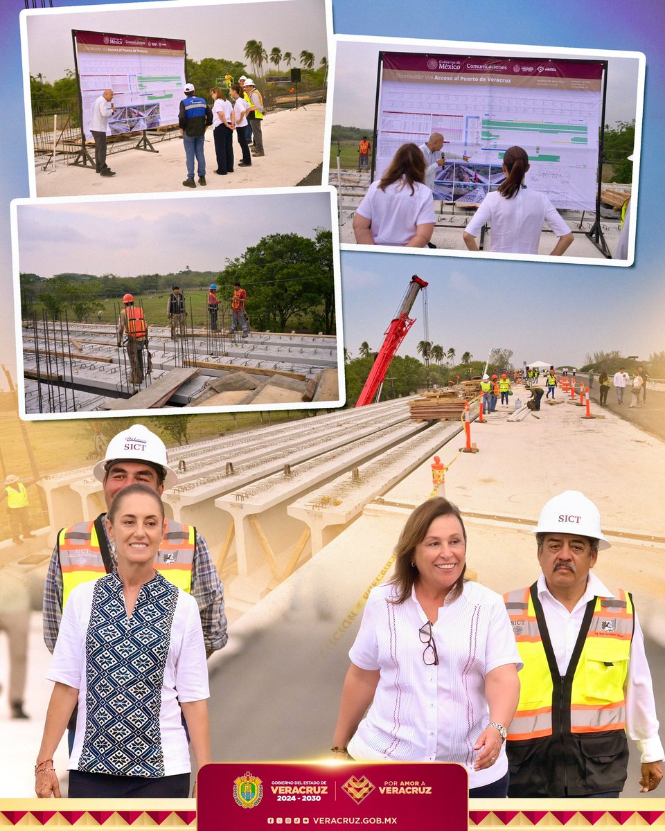 rocionahle's tweet photo. Continuando con la gira de trabajo de este viernes junto a nuestra presidenta @Claudiashein, supervisamos el nuevo Distribuidor Vial de Acceso al Puerto de Veracruz, una obra que fortalecerá la conectividad, la movilidad y el desarrollo de toda la región.🚘

#PorAmorAVeracruz ❤️ https://t.co/j4mqmyTnt8