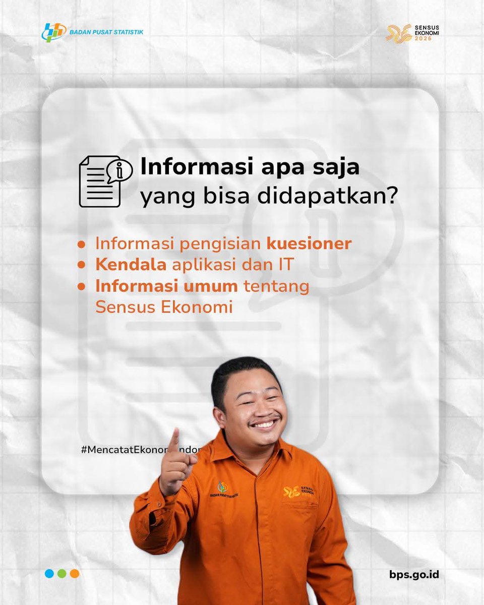 bpspemalang's tweet photo. Ada Pertanyaan? Hubungi Call Center SE2026

Melalui nomor WhatsApp resmi 0815-11262026, Sahabat Statistik bisa mengakses layanan chat/call untuk berbagai kebutuhan informasi terkait SE2026. Layanan ini terintegrasi langsung dengan Call Center BPS Provinsi di seluruh Indonesia https://t.co/sD4GcNBPRh