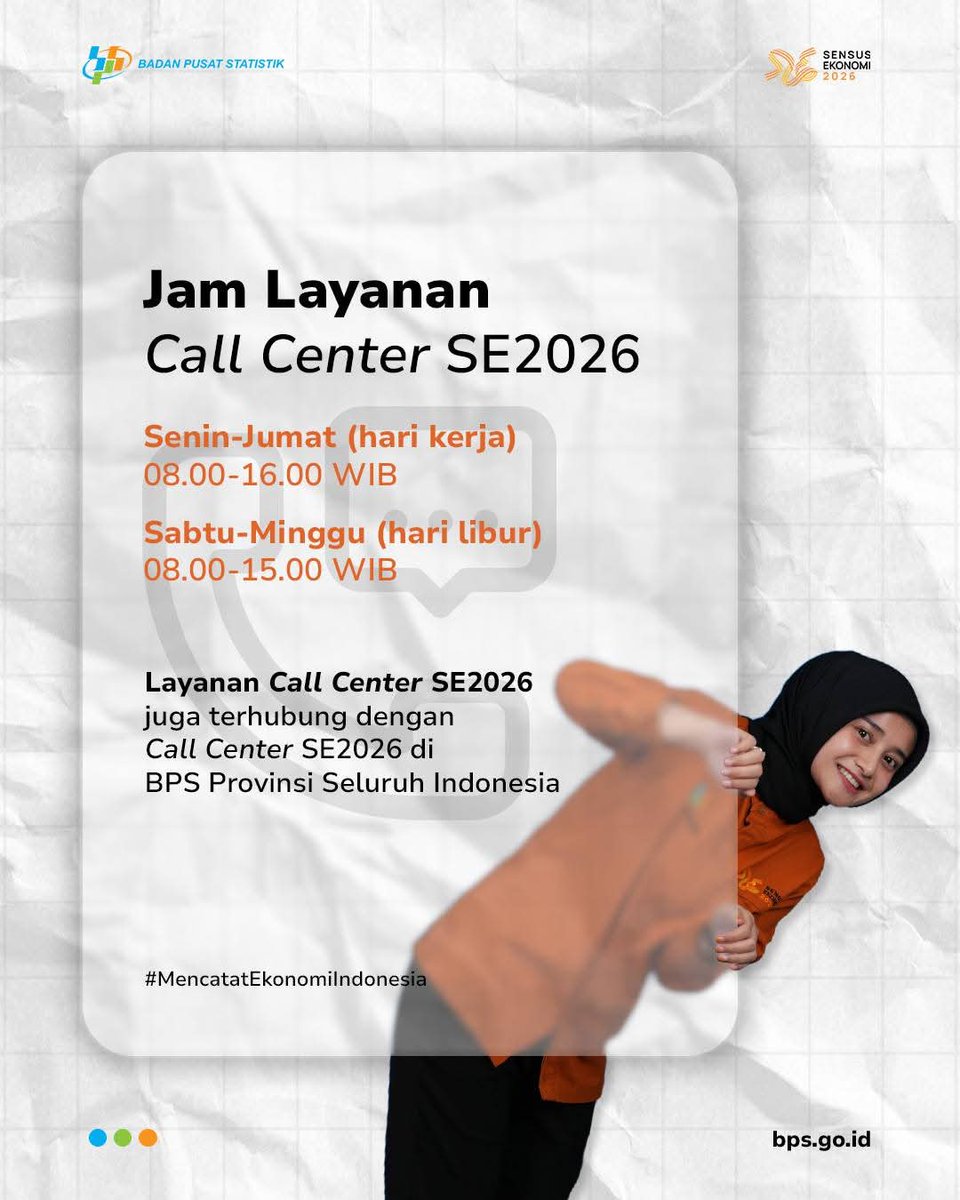 bpspemalang's tweet photo. Ada Pertanyaan? Hubungi Call Center SE2026

Melalui nomor WhatsApp resmi 0815-11262026, Sahabat Statistik bisa mengakses layanan chat/call untuk berbagai kebutuhan informasi terkait SE2026. Layanan ini terintegrasi langsung dengan Call Center BPS Provinsi di seluruh Indonesia https://t.co/sD4GcNBPRh