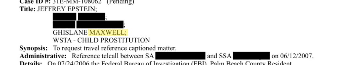 epsteinsearchin's tweet photo. Underage girls from local high schools, recruited for sex with Jeffrey Epstein and paid $200 to $1,000 each.

That is the FBI's own summary, in an internal report dated June 2007.

The case title named a second subject: Ghislaine Maxwell. https://t.co/9dLPkD0L82