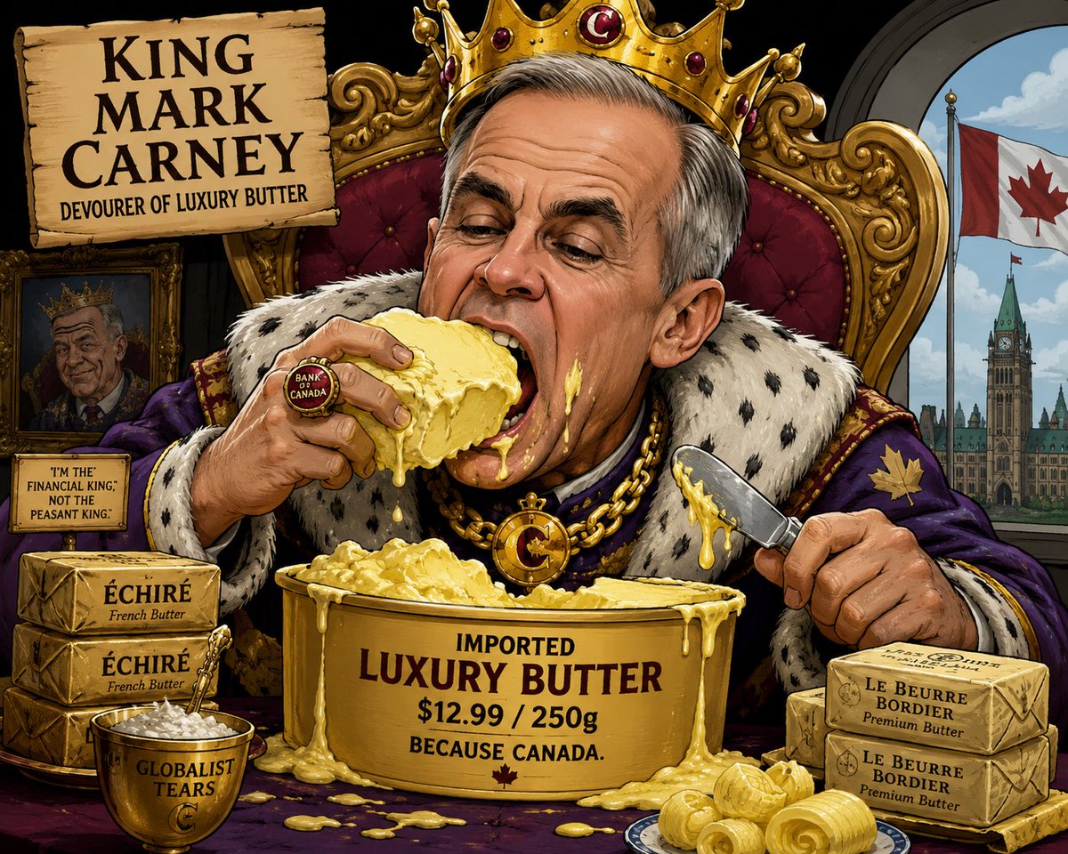 ImJulianAssange's tweet photo. @MarkJCarney King Carney graciously grants 12 million Canadian Serfs and Peasants a loaf of day old bread a day each and every day for the next year to see them through the crisis he caused with his policies because it's his birthday https://t.co/QMZdHHfGDi