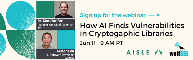 wolfSSL's tweet photo. Can AI find security vulnerabilities that traditional testing misses?
Join wolfSSL and AISLE as we examine AI-assisted analysis on real-world security-critical software, including findings identified in the wolfSSL codebase.

📅 June 11 | 9 AM PT
Register today: https://t.co/FussSDZEXE
#AI #CyberSecurity #AppSec #OpenSource