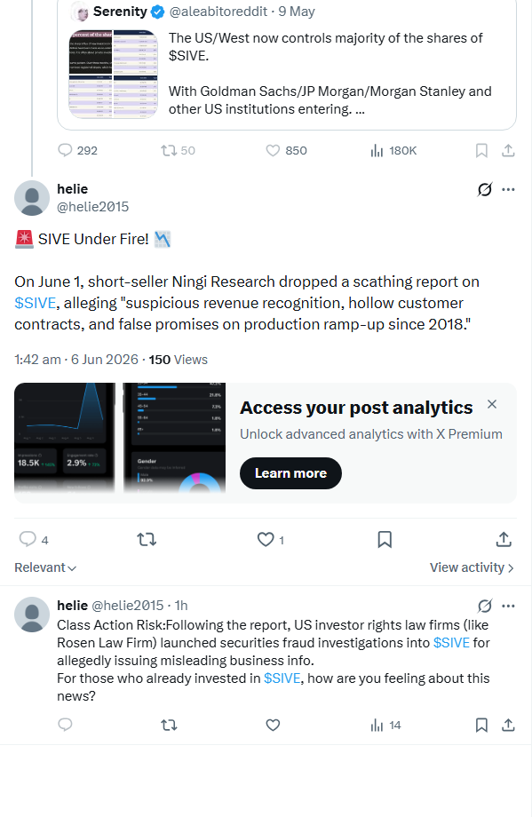 helie2015's tweet photo. @aleabitoreddit 
 I have a heavy position in $SIVE. I care deeply about this stock and I'm naturally worried about the recent price action. I still strongly believe in $SIVE’s long-term value and future potential. https://t.co/wcriZZhb7X