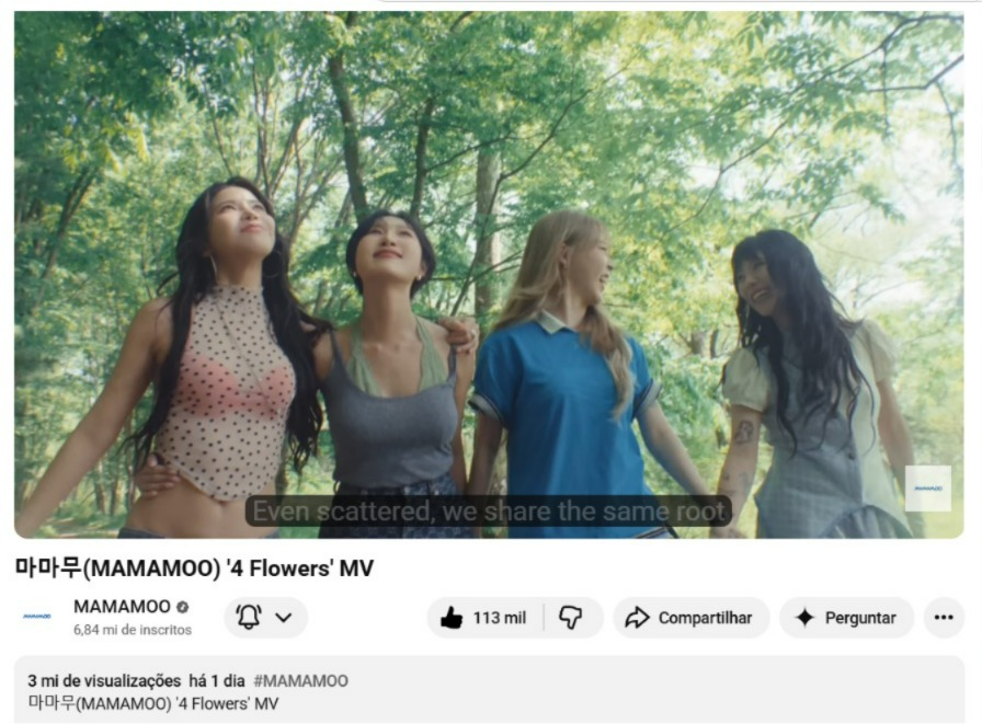 BrasilMOO's tweet photo. O MV de 4 FLOWERS atingiu a marca de 3.000.000 milhões de views em menos de 48 horas de lançamento. Parabéns aos MooMoos e obrigada a todos que estão assistindo e dando amor ao nosso #MAMAMOO mesmo não sendo fã.

Já deu view hoje? https://t.co/wCyxP8cKoq https://t.co/QBddLAmLsP