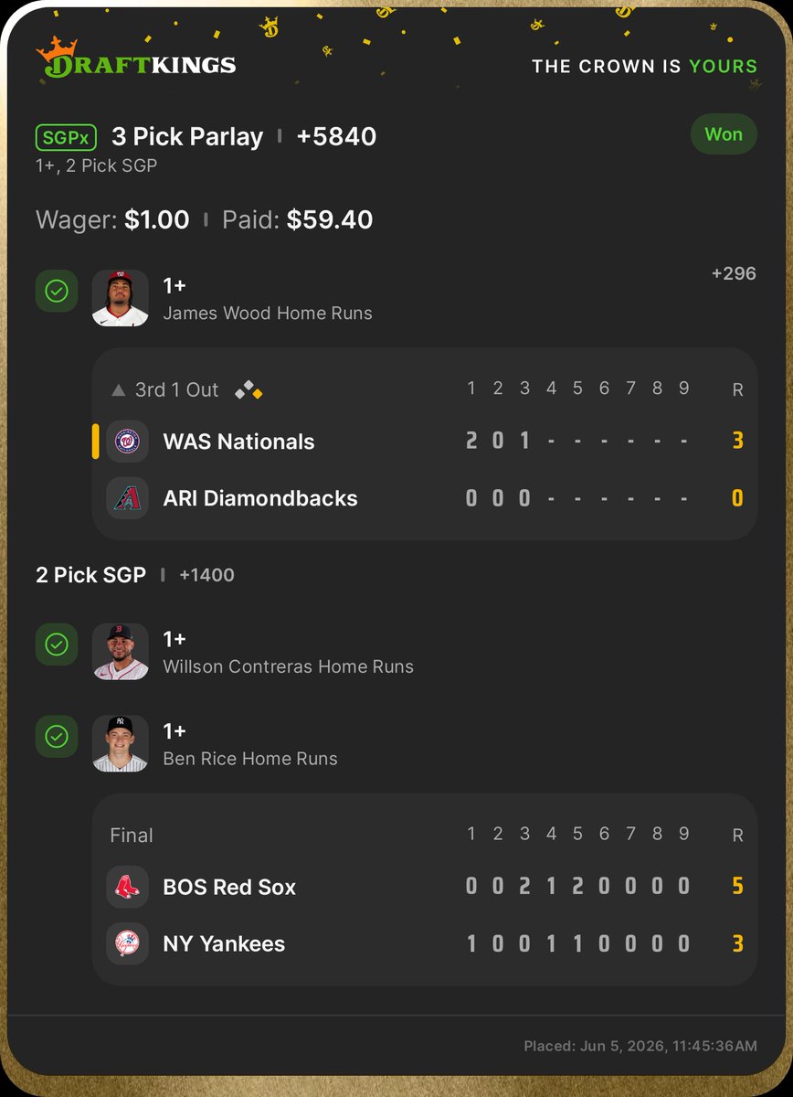 4DFoTV's tweet photo. @HomeRunPredict youre really the goat, bro. Honestly. 2 wins so far on my 4 day venture of betting homeruns. 
So far +$133 from $1 Homer bets 🔥🔥🔥 https://t.co/W4T2LEeeP8
