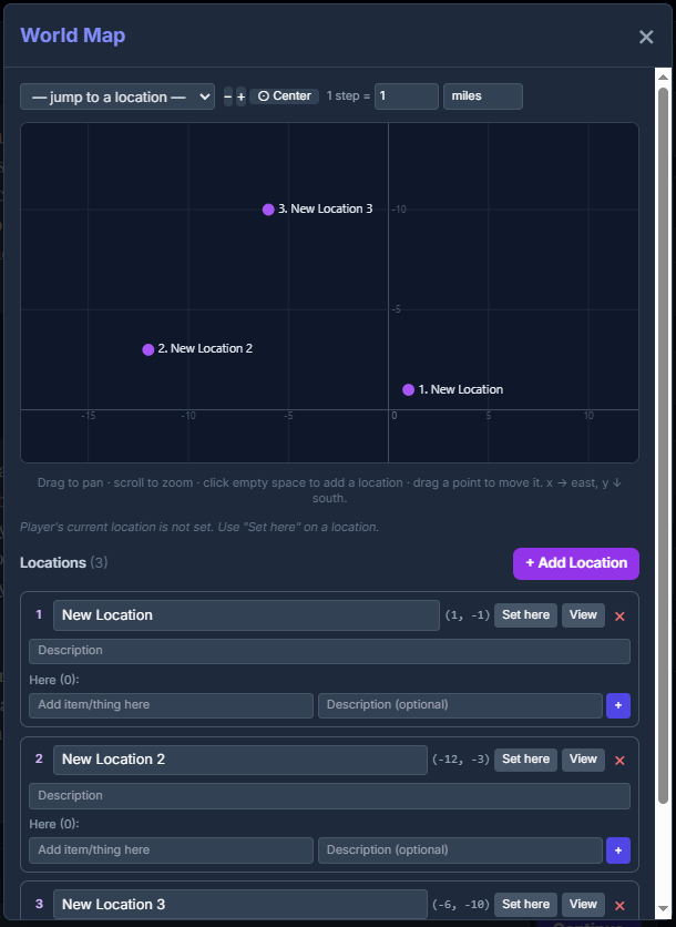 AuferetRPG's tweet photo. Added a world map and the ability for features to have values.
#airpg #ai #textrpg https://t.co/S6ovsaB1wv