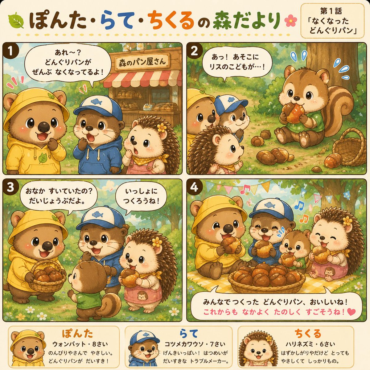 gascon0051's tweet photo. 第1話
「なくなったどんぐりパン」 https://t.co/l6SipQnKyP