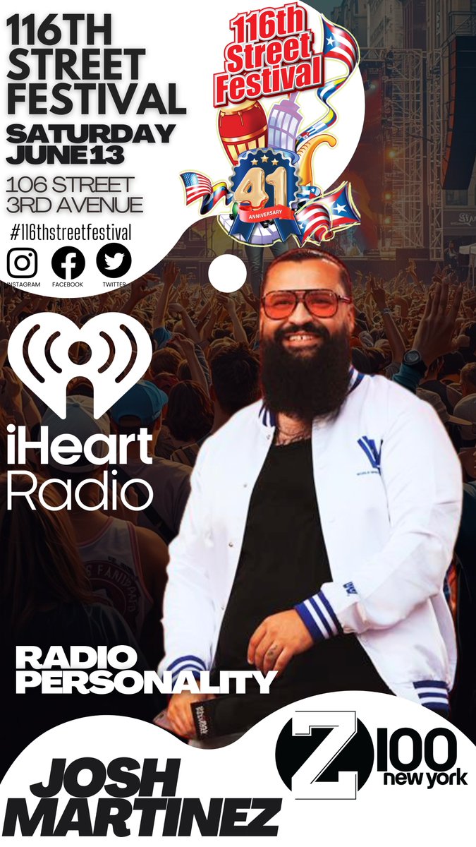 116thstfestival's tweet photo. Big talent. Bigger energy. ⚡️ The @iHeartRadio stage is bringing an electric lineup to #116thStFestival!  We have even more massive talent drops coming soon. Keep your notifications on! 🎤🔥 @HoneyGerman @LenBoogs  @YoJoshMartinez  @DJPROSTYLE https://t.co/OREyEYuxR5