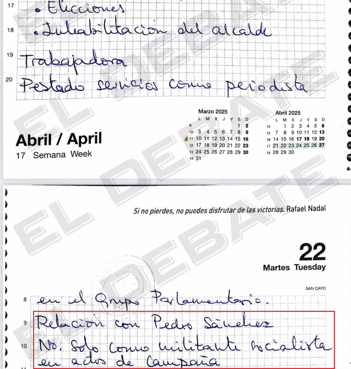 rplata_'s tweet photo. Me parto los cojones con que en la agenda de Leire Díez aparezcan las típicas frases motivadoras. Y lo de Martes 22 San Cayo ya es comedia fina, falta un punto que diga comprar yogures con fibra https://t.co/z1eMF0hwcf