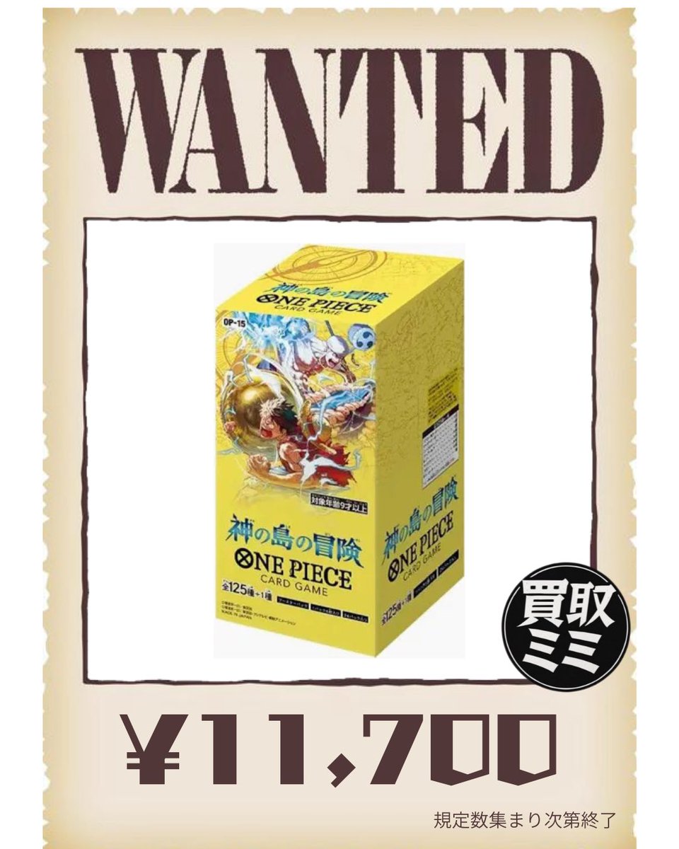 06/06(土) ワンピースカードWANTED🚨 OP-09 19,500円🧸 OP-15 11,700円
