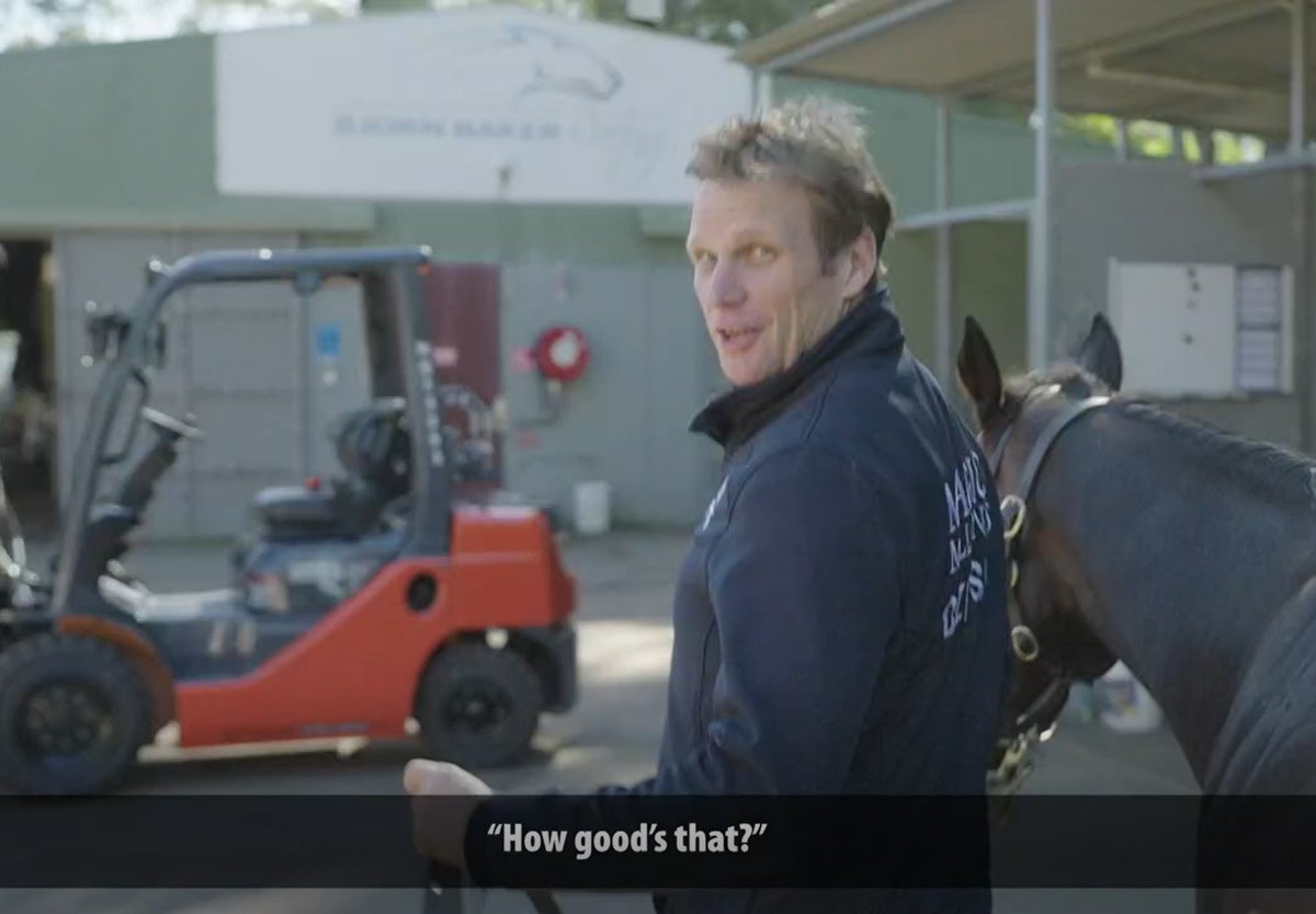Punters's tweet photo. Early double at Eagle Farm for Rachel King, lifting Monte Supreme up the inside to salute for that guy off the forklift commercial https://t.co/ddtwUGn6Es