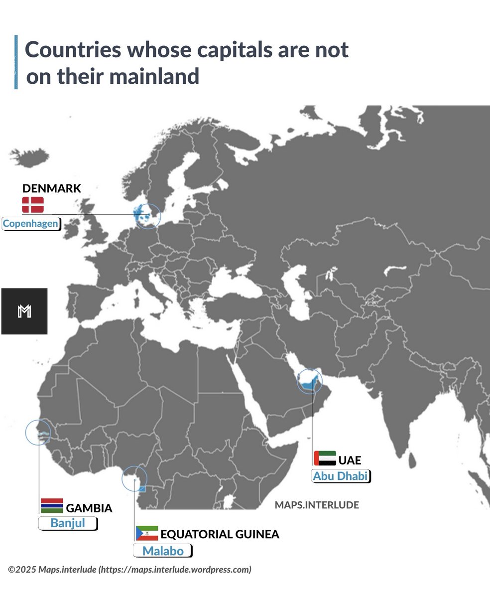 BrilliantMaps's tweet photo. Countries Whose Capitals Are Not On Their Mainland

Credit @Maps_interlude 

About each of them: https://t.co/HnTGTAIcCE https://t.co/Wjl9TifGvQ