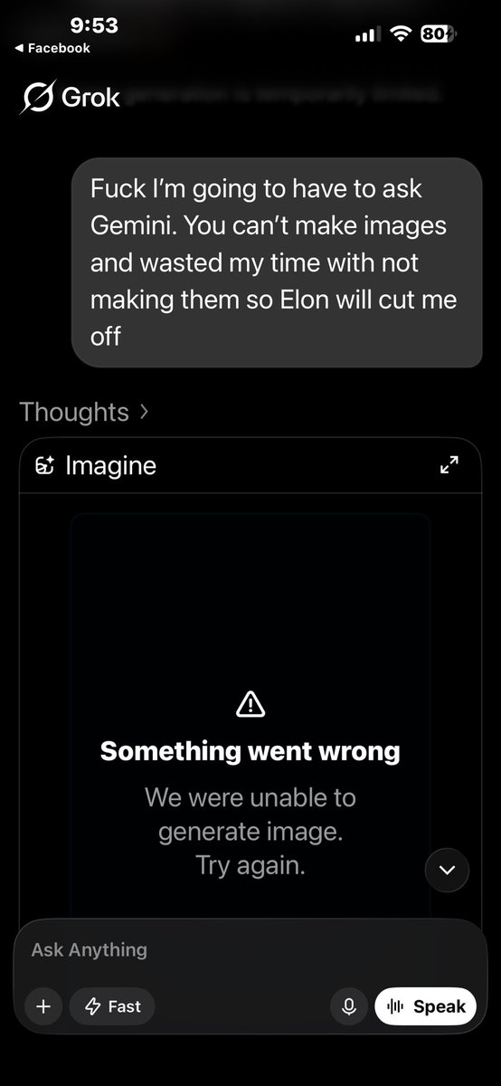 piperlaurae1's tweet photo. Asked grok to make a TikTok about the ball moss invasion at LSU. grok said “something went wrong” 4 times in a row. threatened to go to @Google Gemini. grok said “something went wrong.” finally had @Claude do it instead. the ball moss is winning so is claude.
cc @elonmusk  @grok https://t.co/n6F6CwzVSl