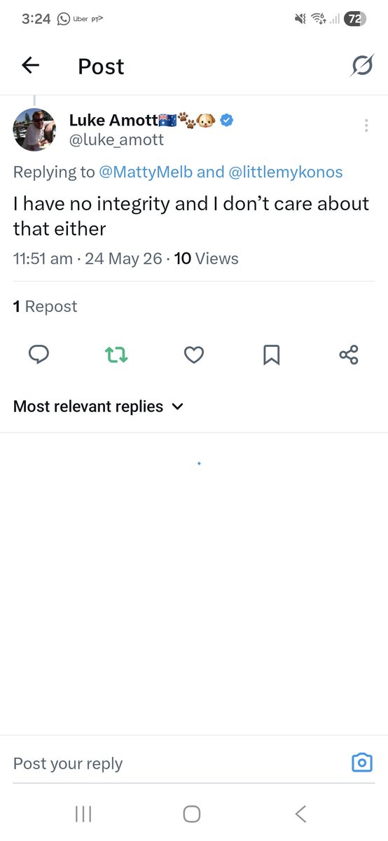 MattyMelb's tweet photo. @luke_amott @Ausbobsmit You welcome a lie and broken promise? Where is your integrity Luke? Oh yeah you dont have any. https://t.co/aBLM91Fdn1