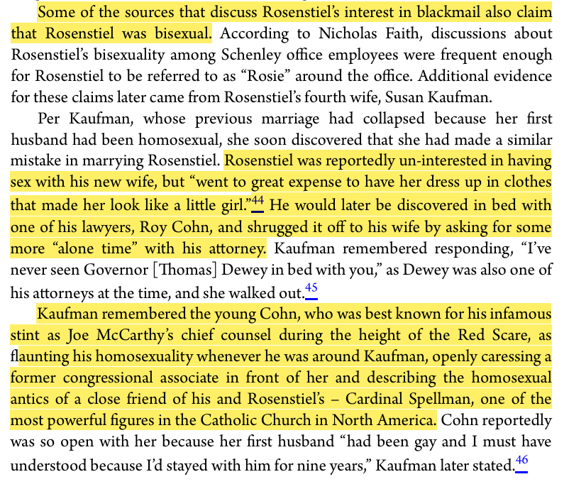 toxictiramisu's tweet photo. Lewis Rosenstiel was a liquor magnate and Meyer Lansky associate. Through Roy Cohn, he was involved in a sexual blackmail operation using minors and young men at Plaza Hotel sex parties. J. Edgar Hoover, in drag as "Mary," participated. Cohn admitted to "running the little boys." https://t.co/JmIiQbHPFf
