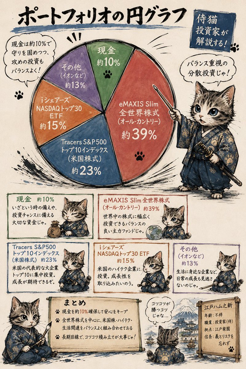 eguchiham's tweet photo. #株クラの輪を拡げよう

拙者のポートフォリオはこんな感じでござる
その他は優待銘柄の国内株価が多いのでござる https://t.co/2pfM8nS7Vb