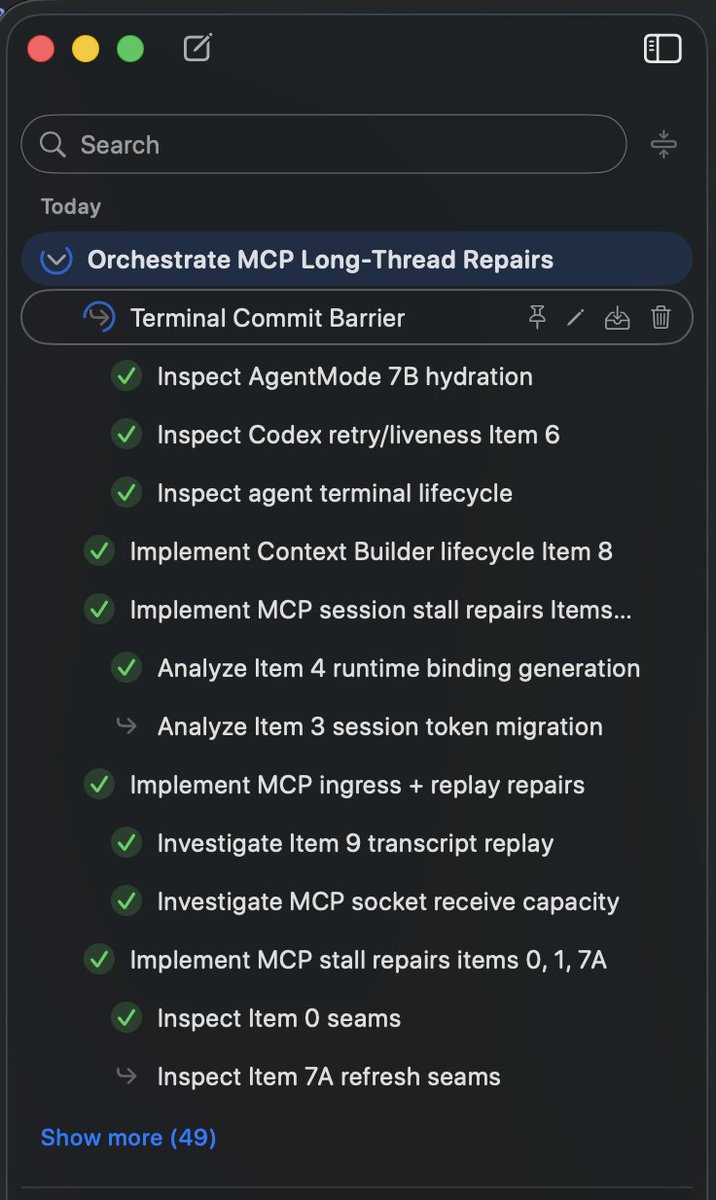 pvncher's tweet photo. It's really cool seeing codex run for so long with a good plan using orchestration in @RepoPrompt 

Being able to step back through the thread history is really nice too. Sub agents are just threads you can open and steer https://t.co/LQCE9SjrVS