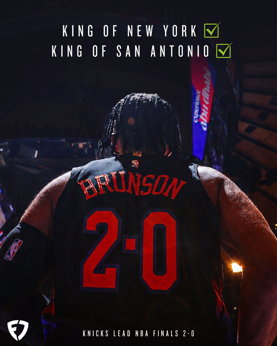 FanDuel's tweet photo. NOT JUST THE KING OF NEW YORK 🗽

BUT NOW THE KING OF SAN ANTONIO 🔥

THE KNICKS GO UP 2-0 IN THE NBA FINALS 😱 https://t.co/a9k6Gq4T59