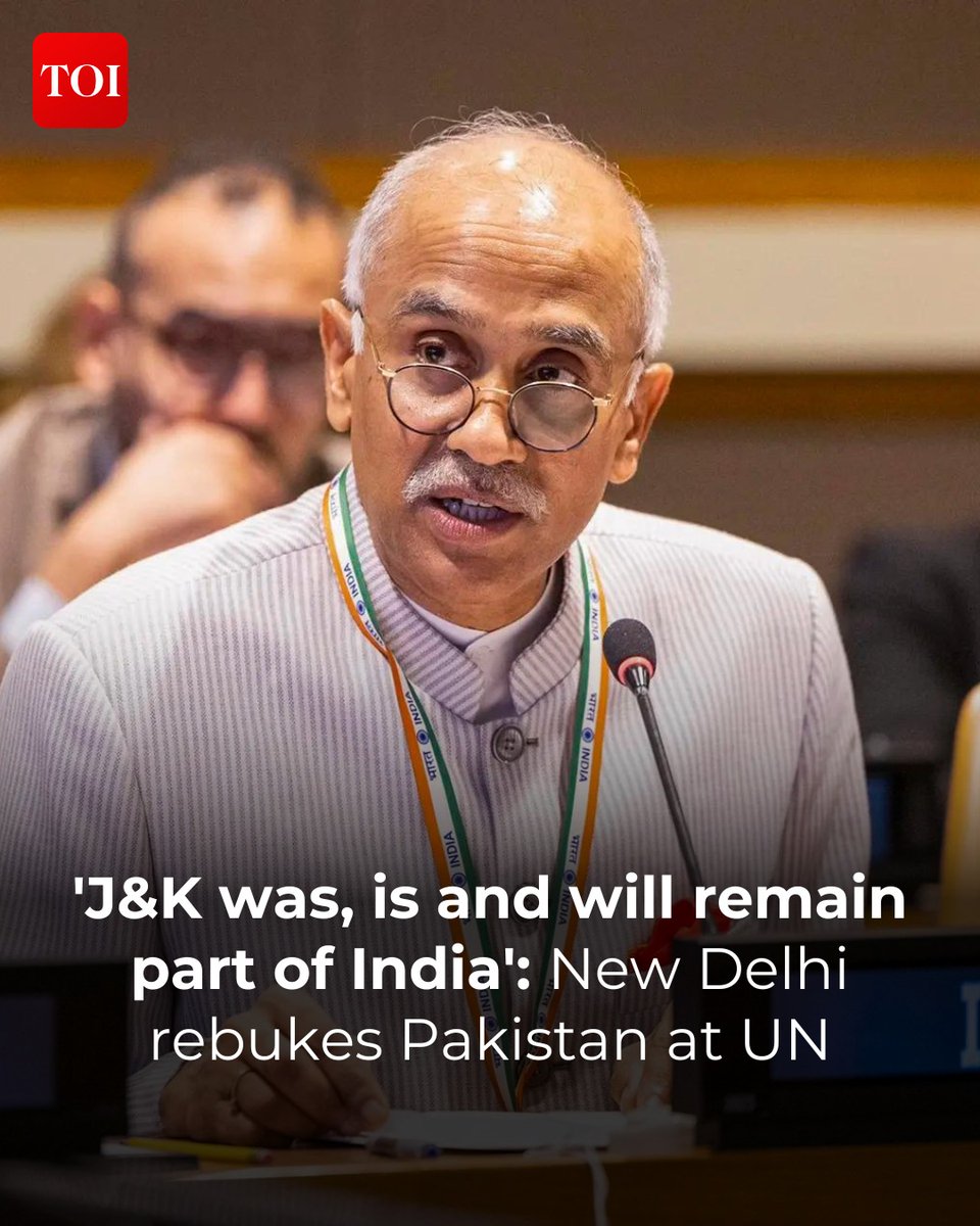 timesofindia's tweet photo. #India on early Saturday rebuked #Pakistan at the #UnitedNations General Assembly (UNGA), accusing it of misusing UN platforms to advance its political agenda and reiterating that Jammu and Kashmir "was, is, and will always remain" an integral part of India.

More details 🔗https://t.co/KcSQsm4GgH

Trusted news, anytime, anywhere — download the TOI App 👉 https://t.co/ogFaRsUKyn