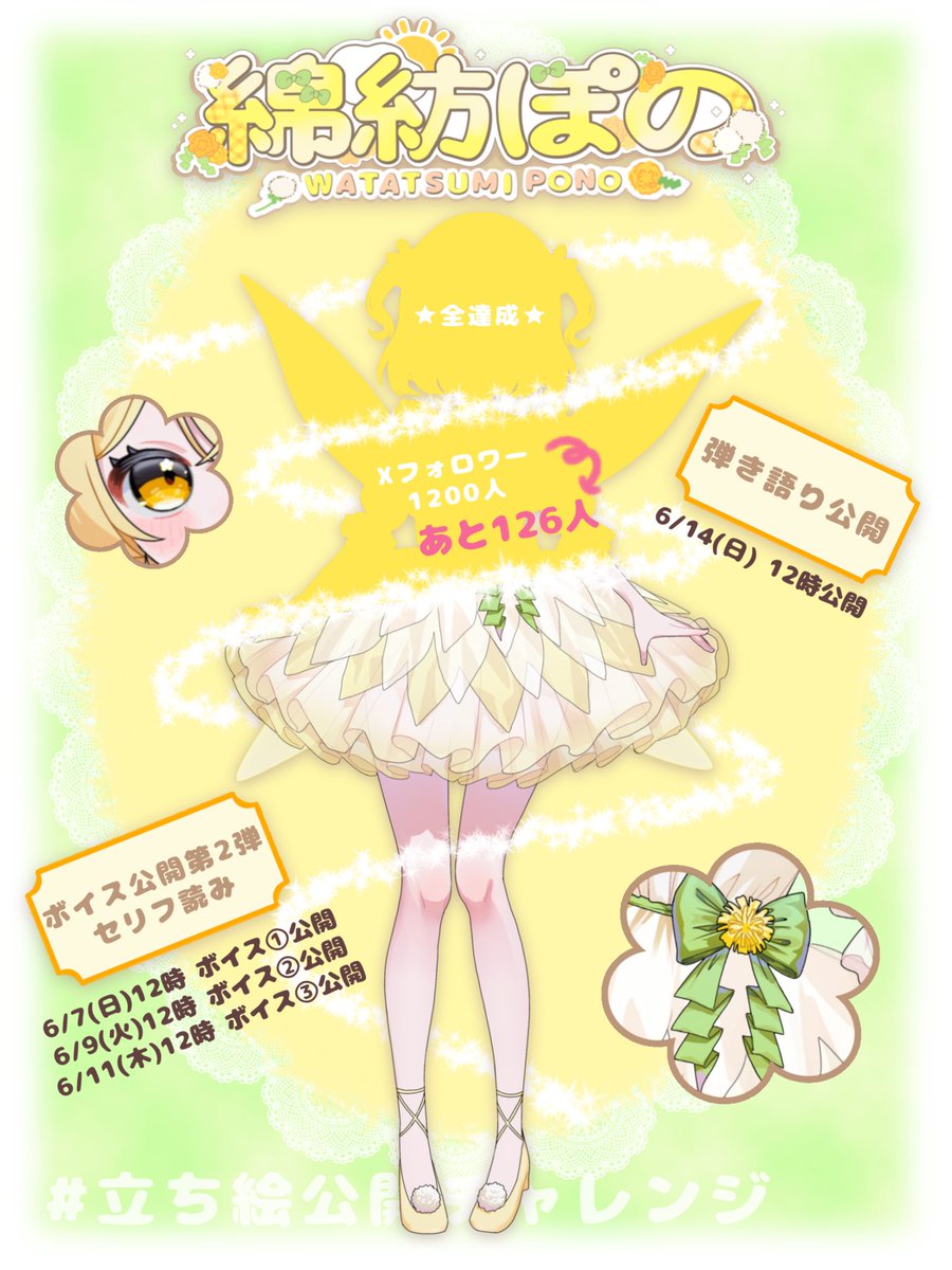 pnpn_0323's tweet photo. .*･ﾟ꒰꒰ #立ち絵公開チャレンジ ꒱꒱.ﾟ･*.

お待たせしました〜🌼💛
ついにスカート部分のお披露目🌟

綿毛とお花の両方を表現したくて
お衣装で1番こだわった部分🌼💭
ふわふわでかわいいでしょ(,,> <,,)💛

はやくみんなにお姿見せたいな……💭

#IRIAM準備中 
#IRIAM準備中でも推されたい https://t.co/LAsFwF44bb