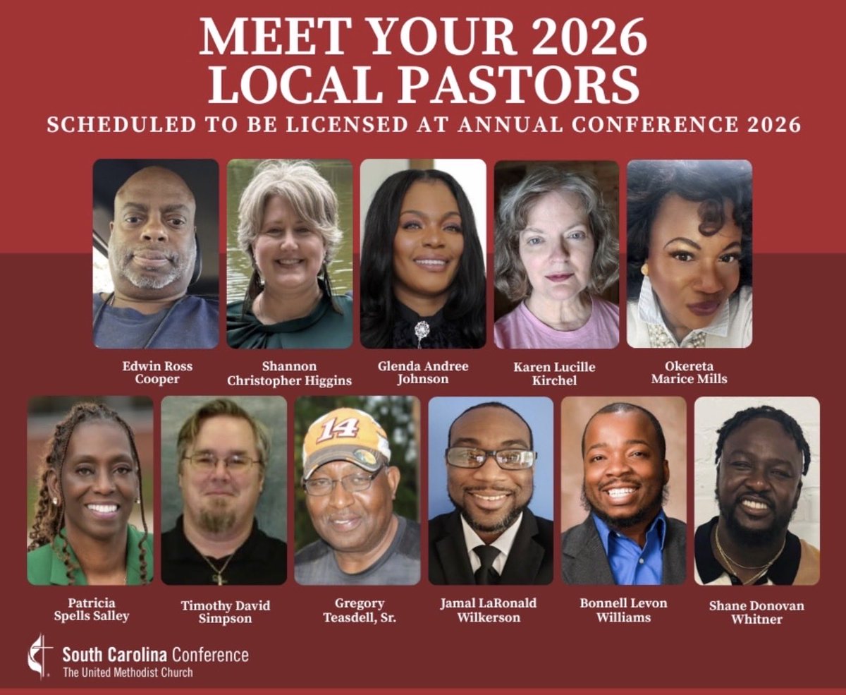 umcscbishop's tweet photo. Meet your 2026 local pastors- all scheduled to be licensed next week at Annual Conference!
They will be recognized during the Report of the Board of Ordained Ministry on Monday, June 8th at 4:15 p.m. in the Ball Room at Annual Conference. We hope you'll join us in congratulating them!