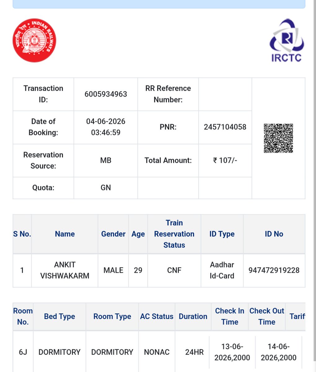 ankitvchandra's tweet photo. I booked dormetry for 13 june at Moradabad station , after 2 days IRCTC cancelled my Dormetry and refund my money without giving reason. @RailMinIndia I want to know why cancelled my Dormetry without reason, @RailMinIndia  @narendramodi @IRCTCofficial @AmitShah @AshwiniVaishnaw https://t.co/UHNl5rVHRw
