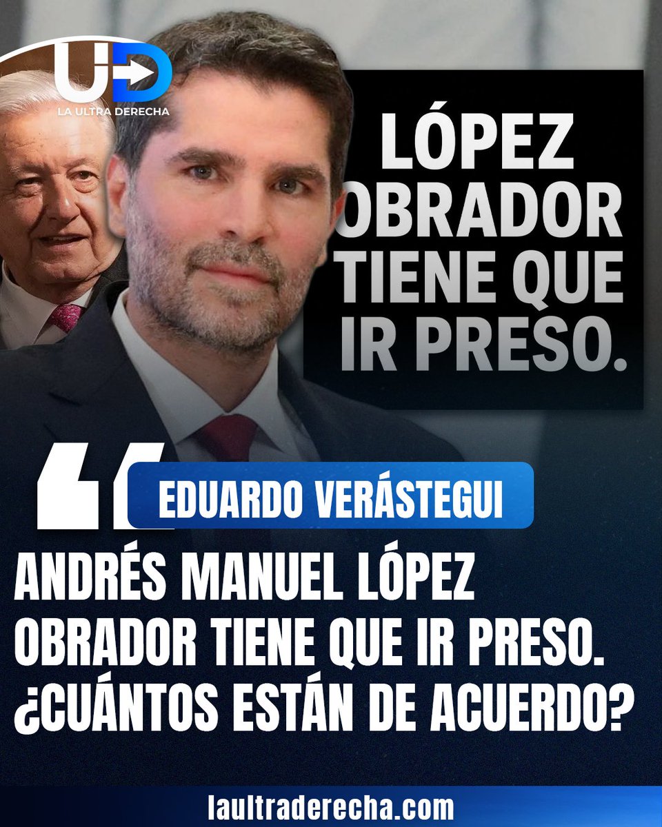 LUltraDerecha's tweet photo. 🇲🇽|🚨#VIRAL El productor católico, @EVerastegui, a quien el candidato presidencial colombiano Abelardo de la Espriella apodó recientemente como “el Tigre Mexicano”, volvió a encender el debate político con una publicación en la que sostiene que Andrés Manuel López Obrador debería estar preso.

El mensaje generó miles de reacciones en redes sociales y se suma a una serie de declaraciones en las que Verástegui ha cuestionado el sistema político mexicano, la estrategia de seguridad de los últimos años y la rendición de cuentas de los exmandatarios.