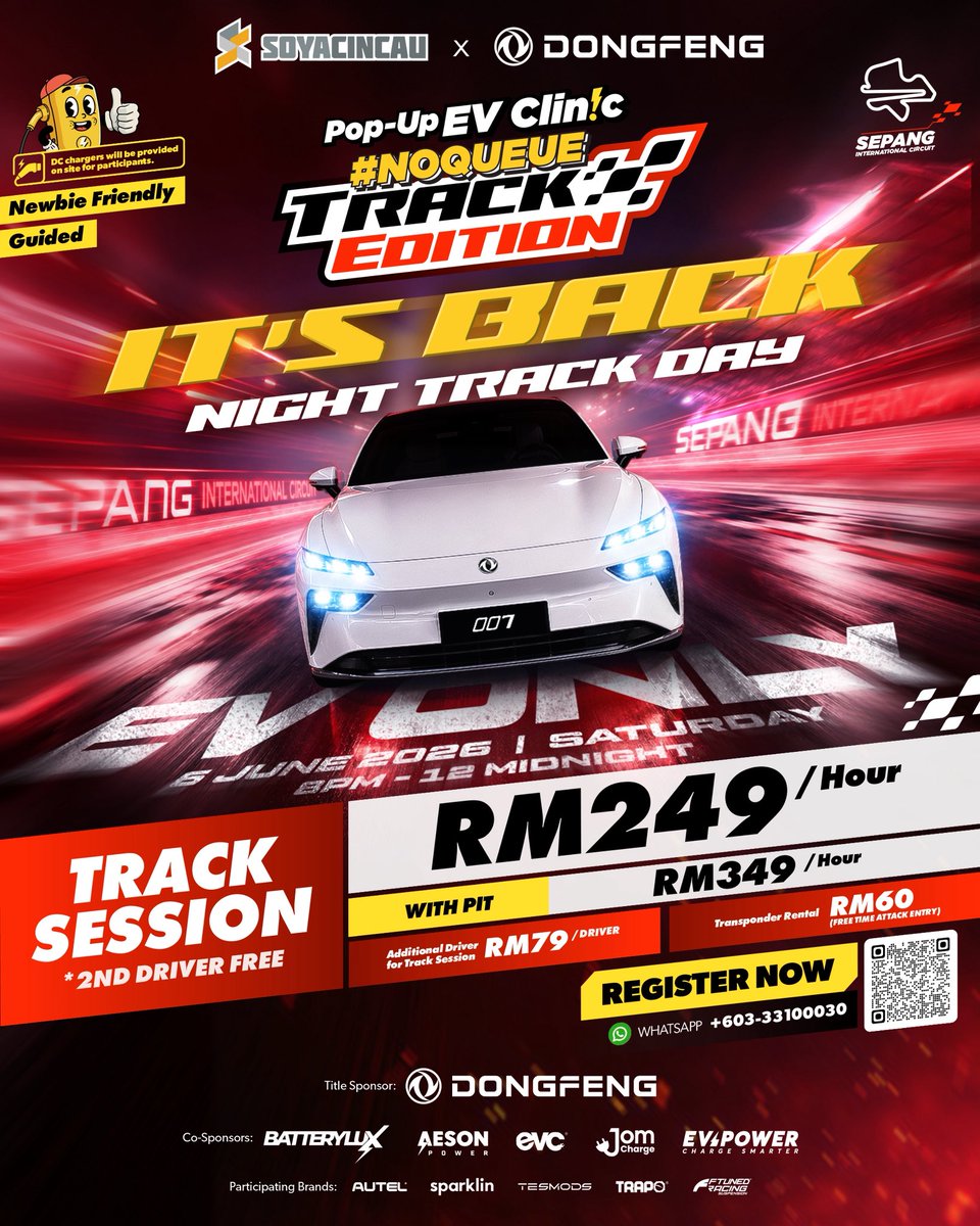 Soya_Cincau's tweet photo. Watch over 100 EVs covering Parade Lap and Track Sessions at Sepang International Circuit North Paddock. 

Spectators can watch for free! #ev #evtrackday #dongfeng #noqueue #trackday https://t.co/sB159fvyjZ