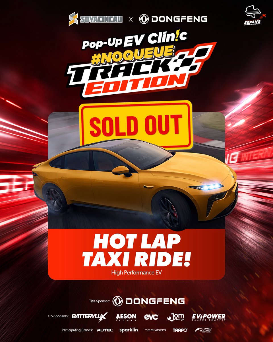 Soya_Cincau's tweet photo. Watch over 100 EVs covering Parade Lap and Track Sessions at Sepang International Circuit North Paddock. 

Spectators can watch for free! #ev #evtrackday #dongfeng #noqueue #trackday https://t.co/sB159fvyjZ