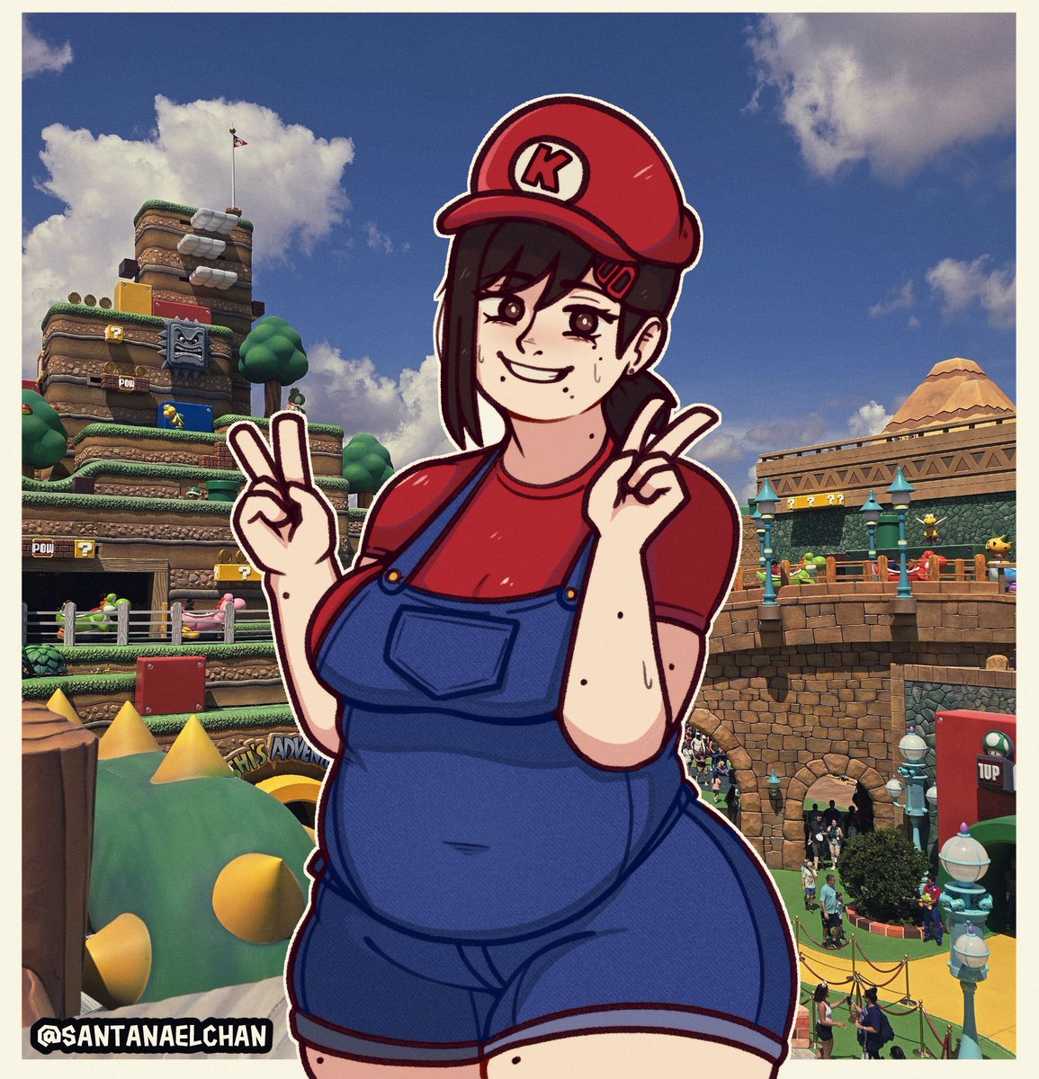SantanaelChan2's tweet photo. Last year I went to Nintendo World with my wife and our friends, it was super fun

I took a buncha pics, one of them being the background of this fat Kobeni drawing https://t.co/MMEKGcY6se