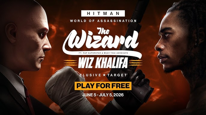 Grey1300's tweet photo. Wiz Khalifa (The Wizard) se junta ao elenco de peso de alvos do Hitman. Alguns nomes que já foram caçados pelo 007 incluem:
- Mila Jovovich - Patient Zero Requiem
- Maks Mikkelsen - Le Chiffre
- Eminem -  VS Slim Shady  
- Conor McGregor - The Disruptor
- Jean-Claude Van Damme - The Splitter